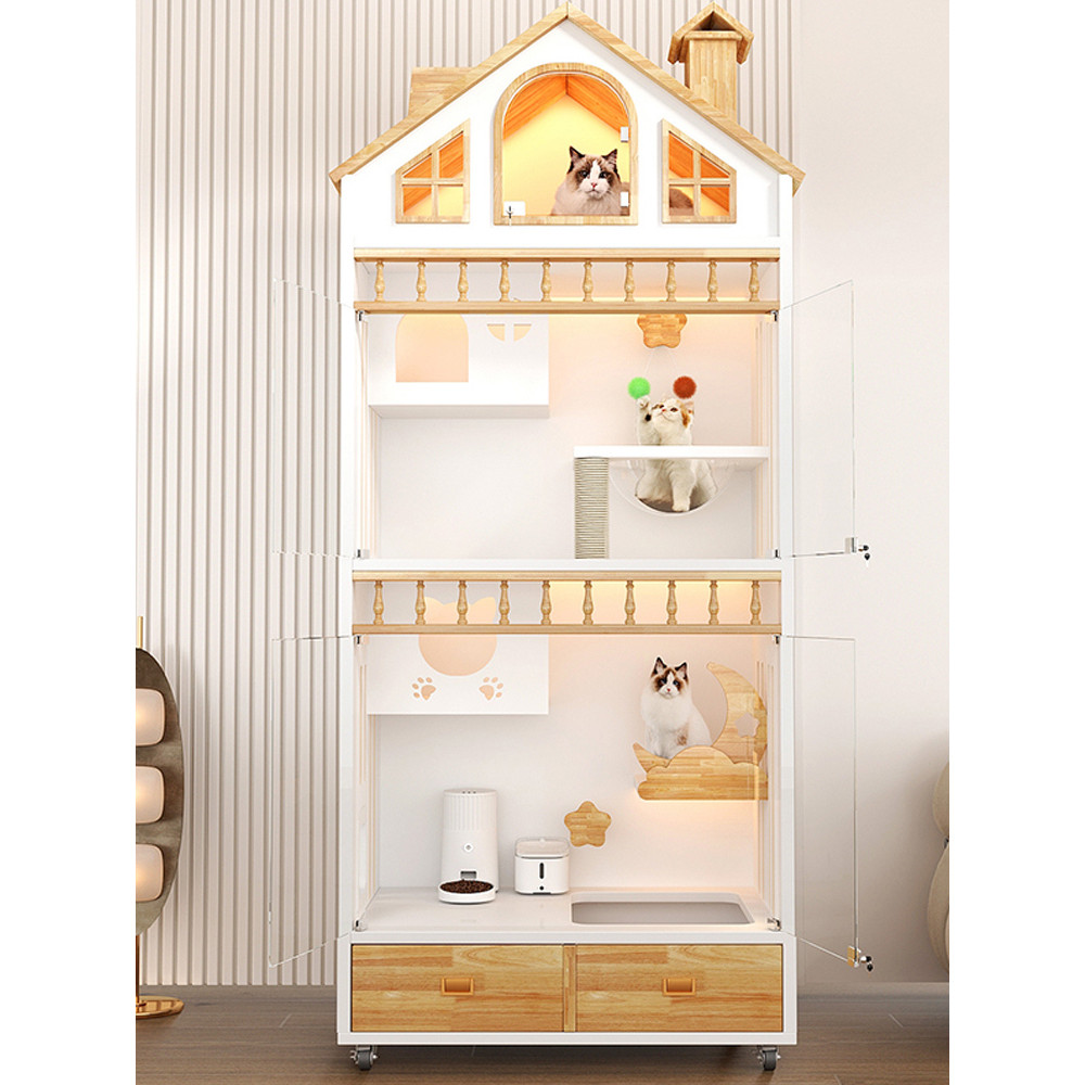 【免運】貓跳台 貓別墅 寵物籠子 貓舍 貓別墅超大空間洋房豪華貓籠子家用室內實木貓城堡貓貓屋防水貓窩
