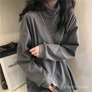 時尚衣大倉 韓版半高領寬鬆長袖上衣 2024女裝 衣服 寬鬆上衣 高領上衣 長袖t恤 冬裝 素T 素色 大學T