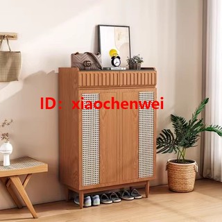 下殺 新品 低價 優惠日式實木巖板臺面鞋櫃 家用門口現代簡約收納櫃 藤編鞋櫃 入戶玄關櫃