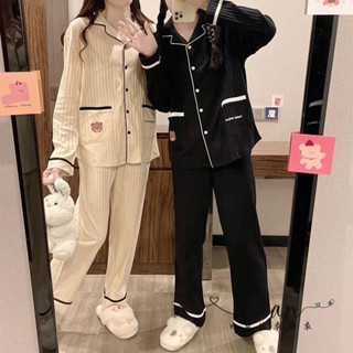 Xuan♥情侶睡衣女春秋款可愛卡通甜美兩件套裝長袖開衫洋氣可外穿家居服