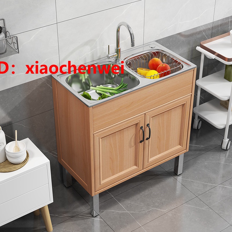新品 低價 優惠家用不銹鋼水槽櫃 廚房洗菜碗盆單雙槽帶支架 洗衣池碳纖維一體櫥櫃