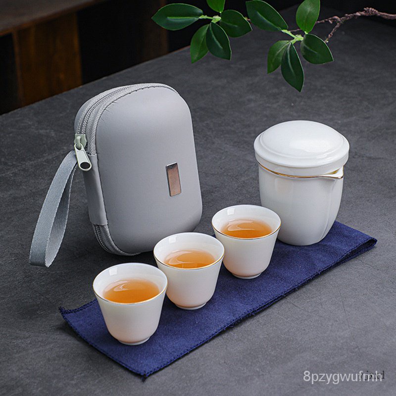 【茶具】旅行茶具組 攜帶式茶具 簡約戶外露營喝茶裝備 快客杯茶 茶壺組 泡茶組 隨身茶壺 茶器 便攜茶具 陶瓷 DF42