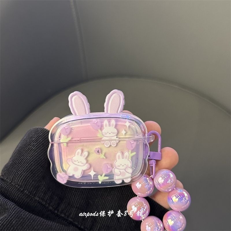【精選好物】🔥ins暈染紫色小兔子適用蘋果無線藍牙airpods pro2代3代耳機保護套