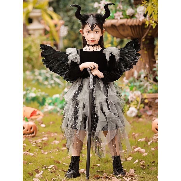 【一號】萬圣節兒童服裝女童cosplay女孩小惡魔吸血鬼女巫公主連衣裙2023
