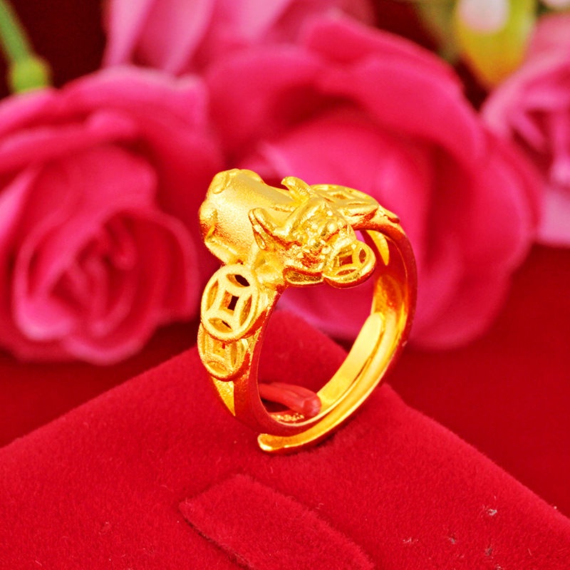 正品黃銅鍍金戒指沙金久不掉色貔貅男女款開口指環招財高級仿飾品