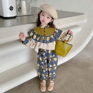 MOMOKO 兒童上衣 女童長袖 秋裝套裝2023新款小童洋氣時髦衣服中國風兒童秋季寶寶兩件套