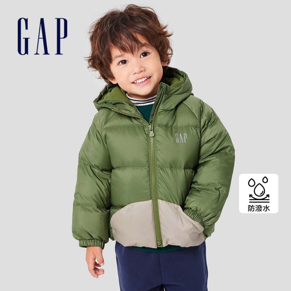 Gap 男幼童裝 Logo防潑水造型連帽羽絨外套-綠色恐龍(720644)