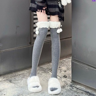 新款 日本小眾過膝襪 日系可愛羊羔毛長筒襪子女冬季加絨加厚百搭保暖lolita過膝襪秋冬 及膝襪 保暖襪 壓力顯瘦高筒襪