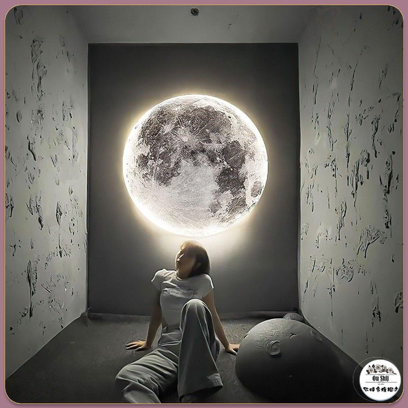 Ou Shij.✨110V月球壁燈現代創意壁畫燈客廳背景墻裝飾燈極簡藝術臥室燈床頭