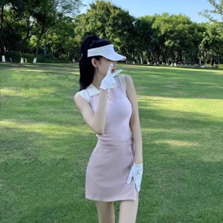 夏季高爾夫衣服女無袖針織背心透氣運動裙子修身彈力上衣polo上衣