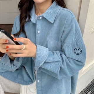 【Wik】長袖 襯衫 衣服女 上衣 女襯衫 薄 外套 設計感襯衫外套女學生春季新款韓版寬鬆ins原宿燈芯絨襯衣潮