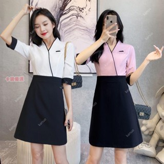 新款美容師工作服 洋裝 養生SPA美容服套裝 工作服 制服 連衣裙 美容院前臺工裝 沐足技師服 印LOGO【卡諾】
