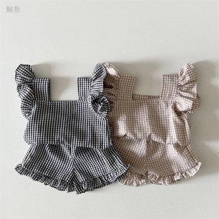 夏款韓版寶寶衣服 女寶寶無袖背心襯衫短褲兩件套 女童背心短袖套裝 嬰兒純棉上衣褲子兩件套 女童上衣褲子兩件式套裝