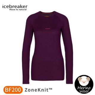 【Icebreaker 女 ZoneKnit 網眼透氣保暖圓領長袖上衣 BF200《深紫/桃紅》】0A56HD/排汗衣