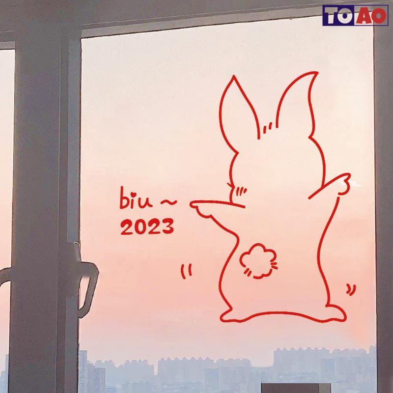 全新 2023新年兔biu~卡通貼紙店鋪陽臺房間玻璃門窗裝飾廚房推拉門貼紙