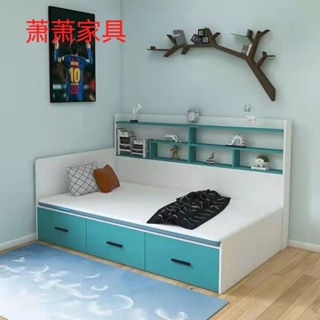 床 床架 單人床 定製簡約兒童榻榻米床多功能小戶型帶書架闆式床頭高箱雙人儲物床