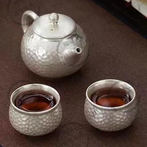 台灣出貨🐾茶具純手工錘紋壺 一壺兩杯 豪華鎏銀整套 旅行居家茶壺