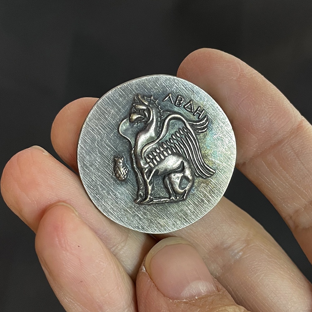 25mm復古希臘神話色雷斯幣神獸獅鷲格里芬赫爾墨斯鍍銀打孔項鏈