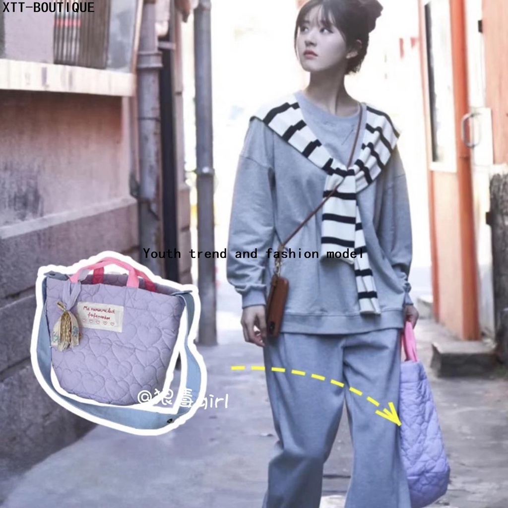 【小团团】趙露思偷偷藏不住同款包包紫色斜挎包絎縫手提包親子包媽咪包輕便