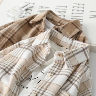【Wik】長袖 襯衫 衣服女 上衣 女襯衫 薄 外套 日係毛呢格子外套格子襯衫女學生加厚長袖設計感上衣襯衣短外套潮