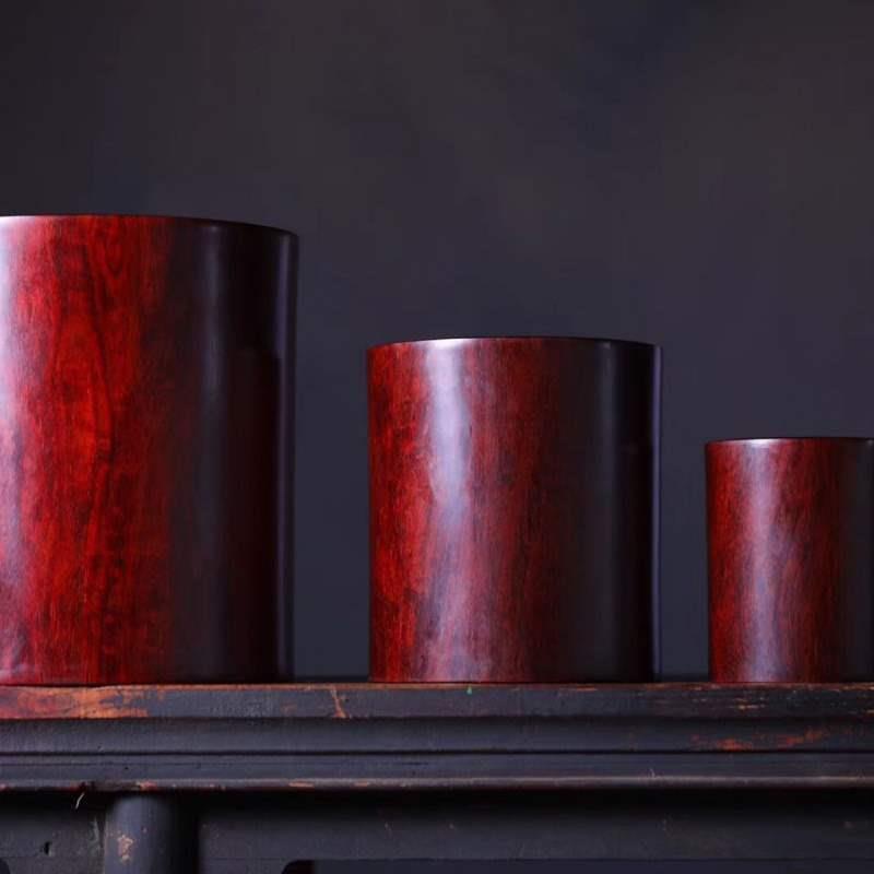 小葉紫檀紅木筆筒明式海棠口酸枝實木工藝品辦公桌面擺件禮品 2件