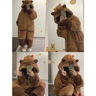 名創優品✨居家睡衣 女冬季睡衣 珊瑚絨睡衣 睡袍套裝 水豚睡衣 女浴袍 居家服 連體睡衣 不穿內衣 毛絨睡衣懶人睡衣