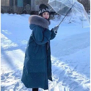 冬天外套女生 防寒保暖 加厚 女裝 真白鴨絨羽絨服女中長版冬季新版大毛領韓版過膝加厚顯瘦外套 大衣外套 YWMH