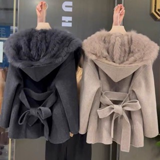 冬天外套女生 防寒保暖 加厚 女裝 冬裝女高級感小個子富傢韆金呢子大衣咖色赫本風加厚鬥篷毛呢外套 大衣外套 KY0F