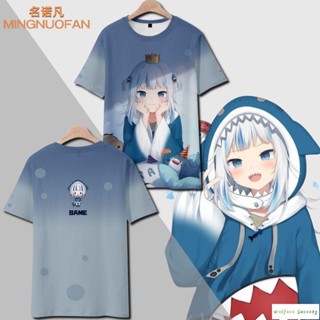 新款🔥噶嗚古拉T恤鯊魚娘Gawr Gura短袖男女夏季ins動漫二次元cos衣服潮 大尺碼上衣t cos上衣t恤和服