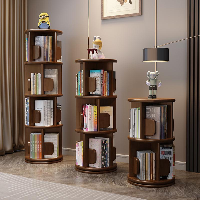 書架 書櫃 收納架 高品質傢具實木旋轉書架落地省空間兒童繪本收納架移動小書櫃簡約