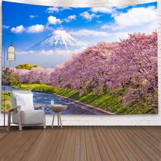 可訂製~日本富士山掛布火山風景裝飾布牆壁裝飾客廳佈置歐美北歐風ins房間壁佈網紅直播拍攝背景布電視背景牆布風水掛簾