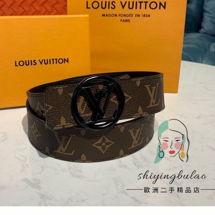 正品免運 LV 路易威登 皮帶 INITIALES 4cm黑花雙面皮帶 腰帶 M0170U