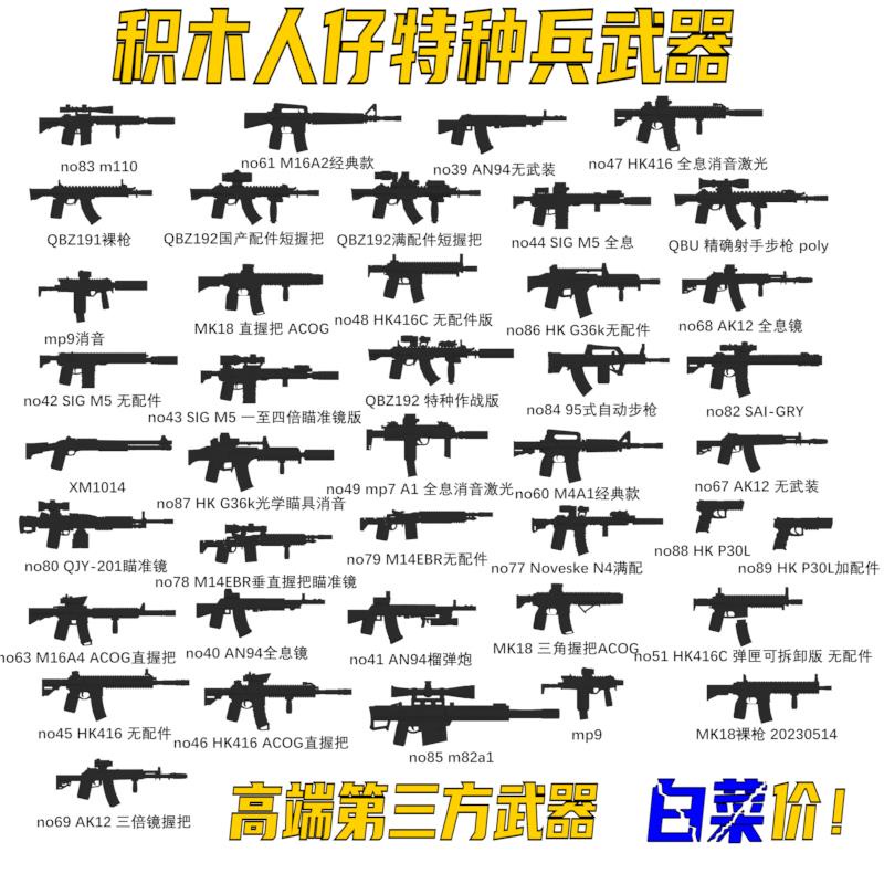 人仔配件 第三方兼容軍事積木人仔積木高端特種兵M4 191AK步槍武器裝備配件 買三送一 買五送二