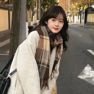 【Wik】圍巾女 圍脖 圍巾毛線 披肩圍巾 披肩圍巾 新款高顔值格子圍巾女韓係氛圍感冬季保暖ins學生版百搭網紅圍脖