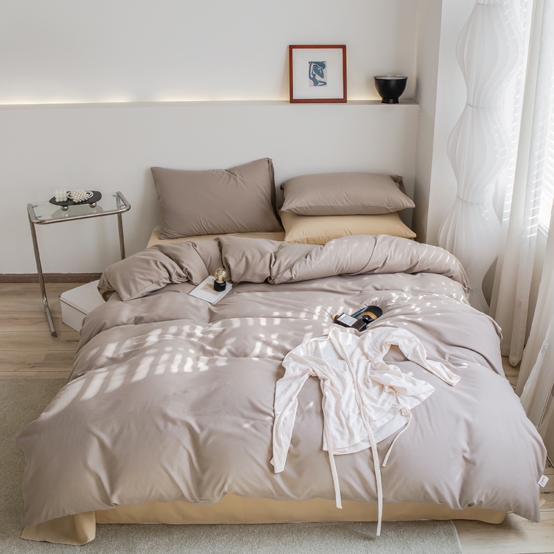 北歐風素色四件套 床單套組 被套 枕頭套 枕套 純色雙拼極簡設計 IKEA 單人/雙人/加大 柔軟貼膚 佳品小店
