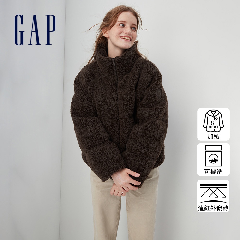 Gap 女裝 Logo仿羊羔絨立領羽絨外套-棕色(720897)