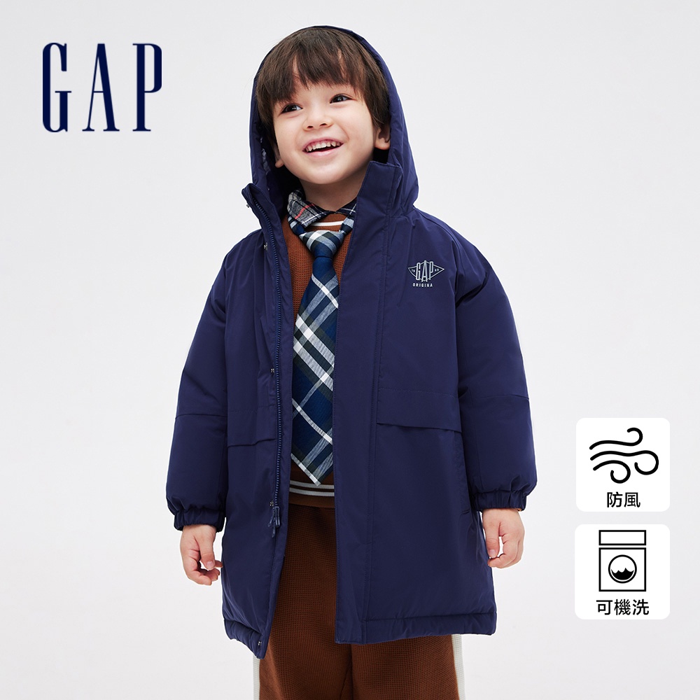 Gap 男幼童裝 Logo連帽羽絨外套-海軍藍(836621)