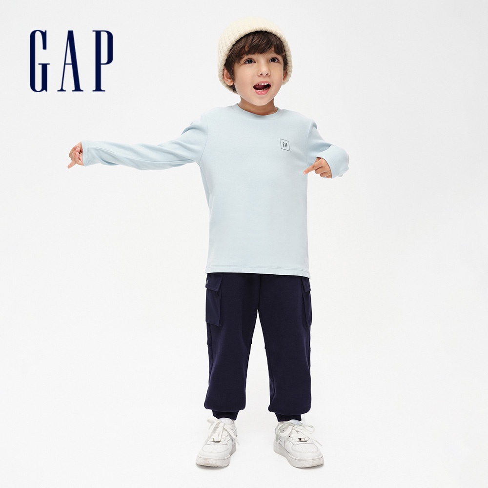 Gap 男幼童裝 Logo圓領長袖T恤-藍色(836899)