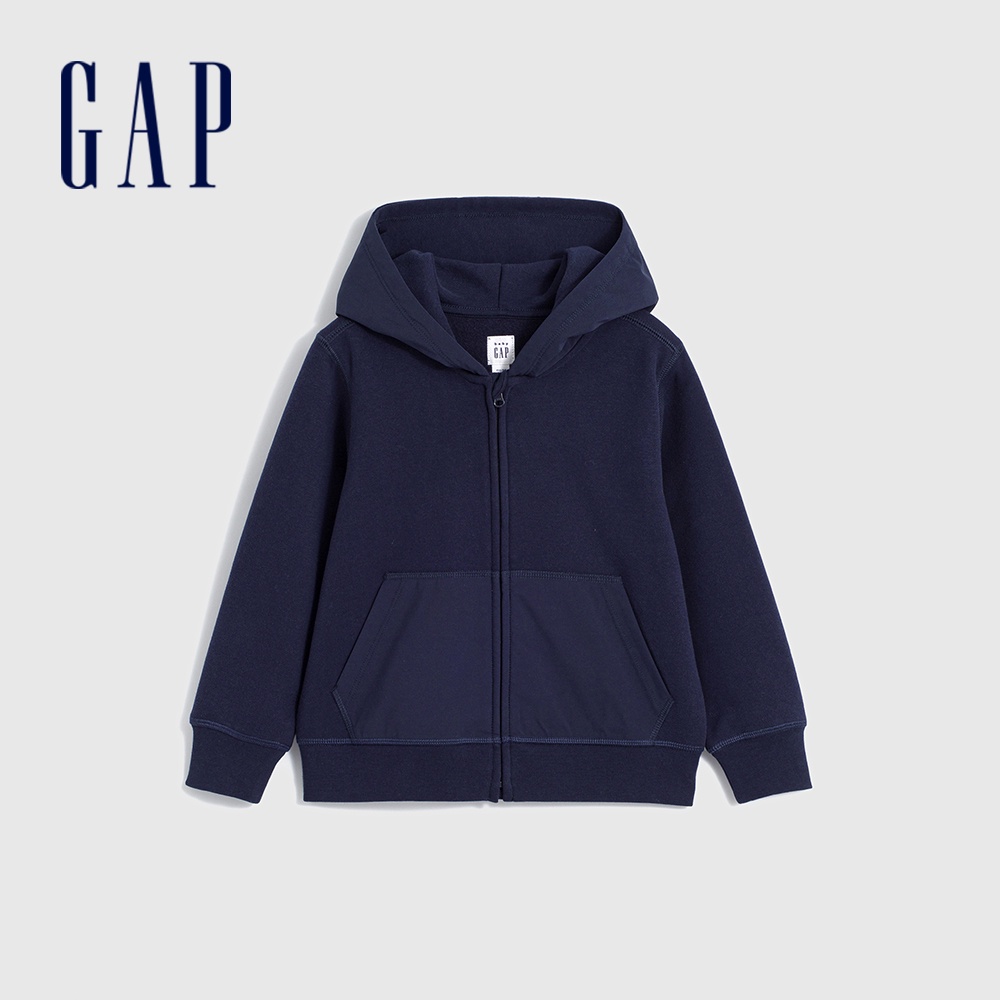Gap 男幼童裝 Logo刷毛連帽外套 碳素軟磨系列-海軍藍(837029)