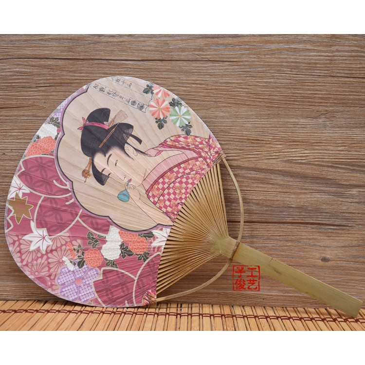 ❀❀hk01日本和風扇子日式櫻花紙面團扇浮世繪人物扇日本民俗工藝祭扇