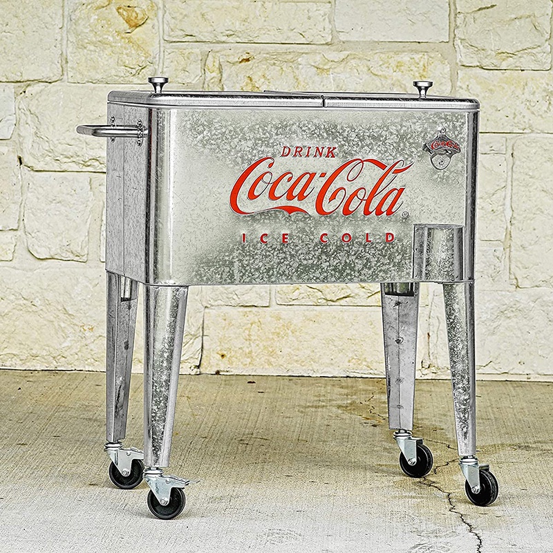 朝暮里 正品 美國Coca cola復古可口可樂戶外手推車冷藏箱冰桶保溫箱銀色