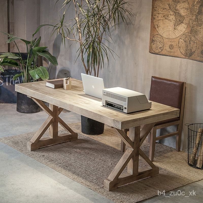 熱銷/新品 美式實木餐桌複古簡約現代辦公桌工作臺電腦桌書桌長條會議桌