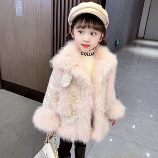 ❤️韓國小香風套裝 女童仿皮草外套新版韓版冬季兒童洋氣小香風上衣女孩加絨加厚 兩件套 洋裝套裝 名媛 NU8Z