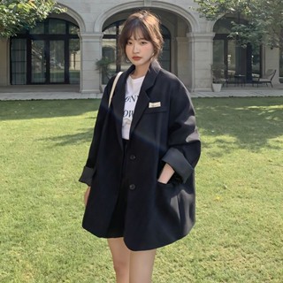 韓版寬鬆翻領西裝外套 薄款 學院風 高階感 顯瘦 休閑外套 西服 黑色西裝外套 薄外套 秋冬女裝