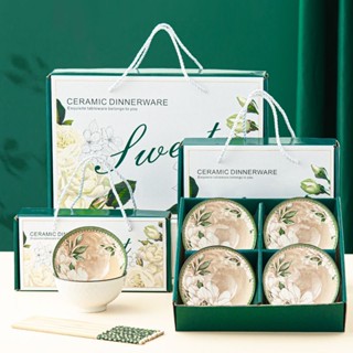 聖誕節山茶花禮品碗筷套裝餐具禮盒裝送人陶瓷碗活動送贈品伴手禮