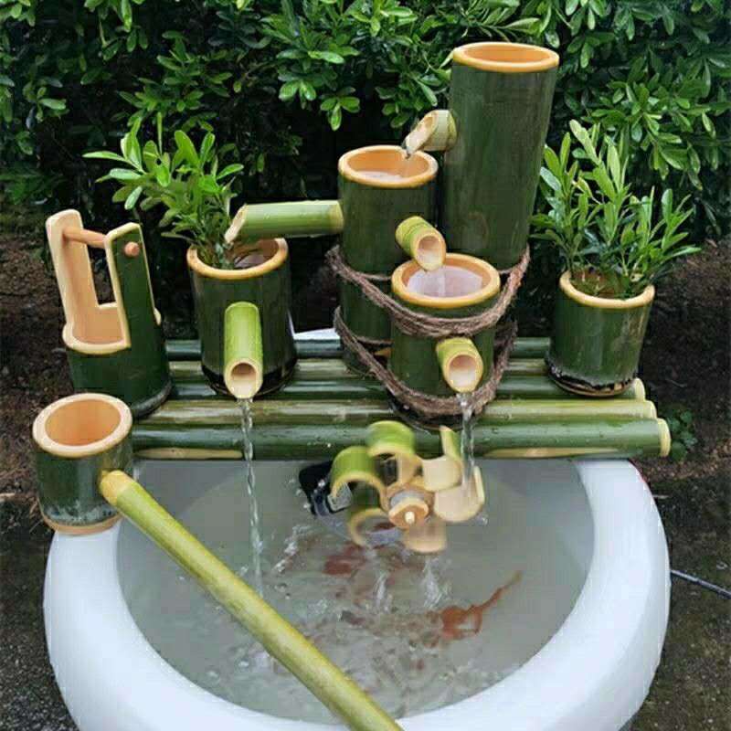 熱銷/竹子流水 魚缸石槽魚池裝飾擺件 竹子過濾器假山流水循環增氧