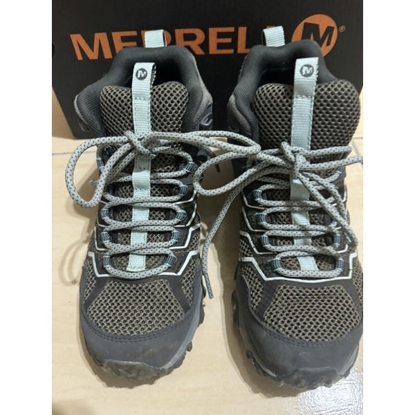 MERRELL 登山鞋 Moab FST 2 Mid GTX 女鞋 登山 越野 耐磨 黃金大底 防水 中筒 灰綠（二手）