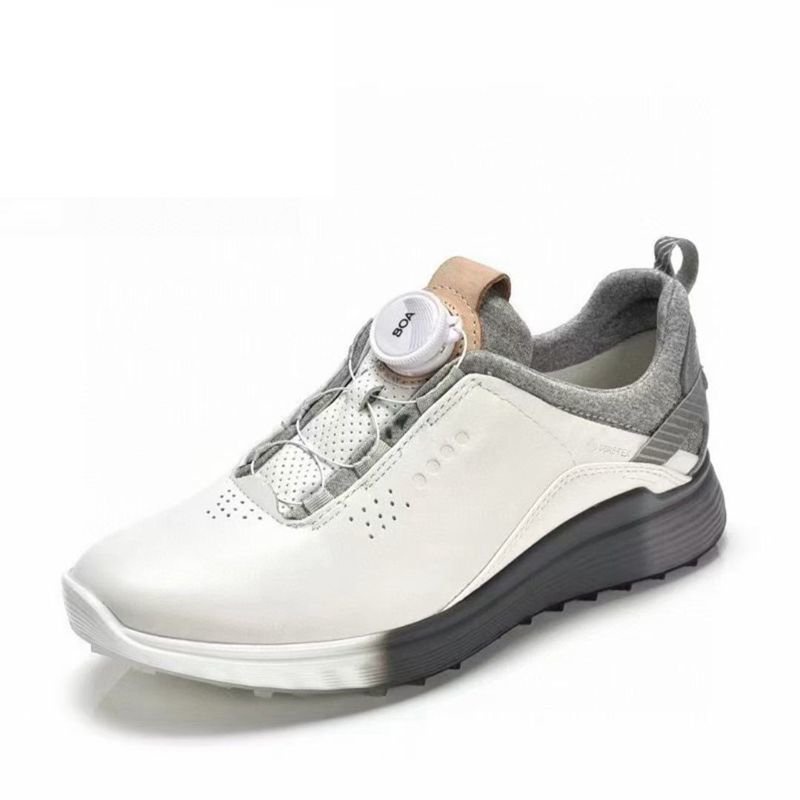 ECCO 新款女士高爾夫球鞋自動扣防滑固定鞋釘真皮戶外運動休閒女款鞋子 HKLB