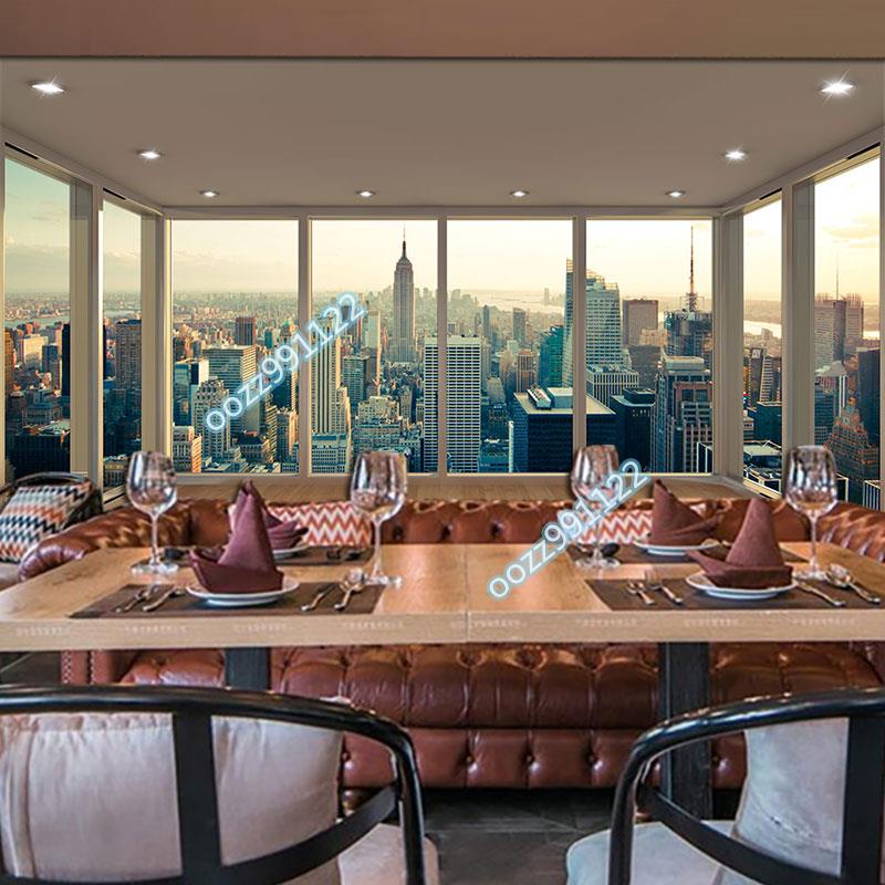 【木沐】空間延伸立體感墻紙3d海景視覺城市建筑背景墻面壁畫餐廳風景壁紙