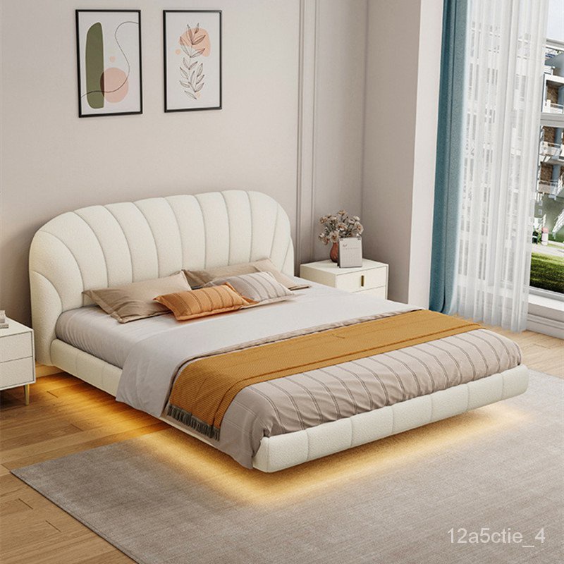 免運 奶油風懸浮皮床雲朵泡芙床現代簡約輕奢軟包床高端大氣主臥雙人床 雙人床 床 雙人床架 大床 懸浮床 儲物床 床組 X